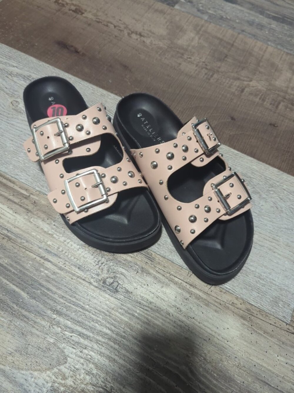 RRP€340 ATELIERS Nude Leather Slide Sandals US10 UK7 EU40 Footbed Made in Italy